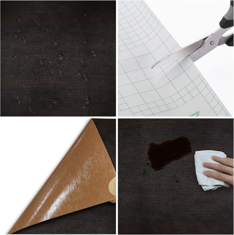 seonta ورق لاصق بتصميم خشبي بني داكن 16"x118" ورق جدران قابل للتقشير واللصق مقاوم للماء لاصق ذاتي لغطاء الطاولة لفائف خشبية للجدران والأسطح والطاولات والخزائن - Image 5